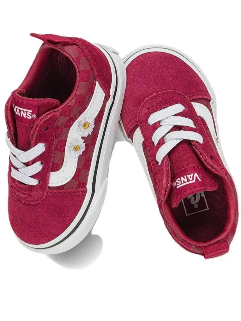 NWT- Vans Kids Ward Low-Top Sneakers in Red and White with DAISY 🌼 Detail